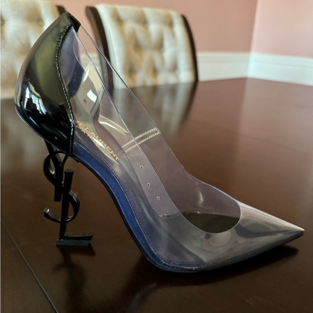 Tiffany’s Tag’s: Saint Laurent YSL Transparent Opyum Black Patent Leather Heels
